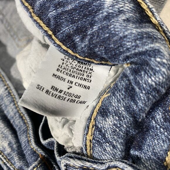 Vtg Y2K Bongo Micro Mini Denim Shorts Distressed Cuffed 2000s Grunge Junior Sz 7 - Picture 5 of 11